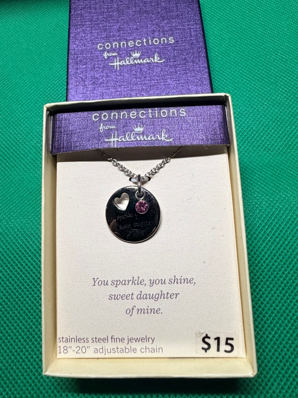 Hallmark Connections Silver Pendant Necklace with Pink Accent